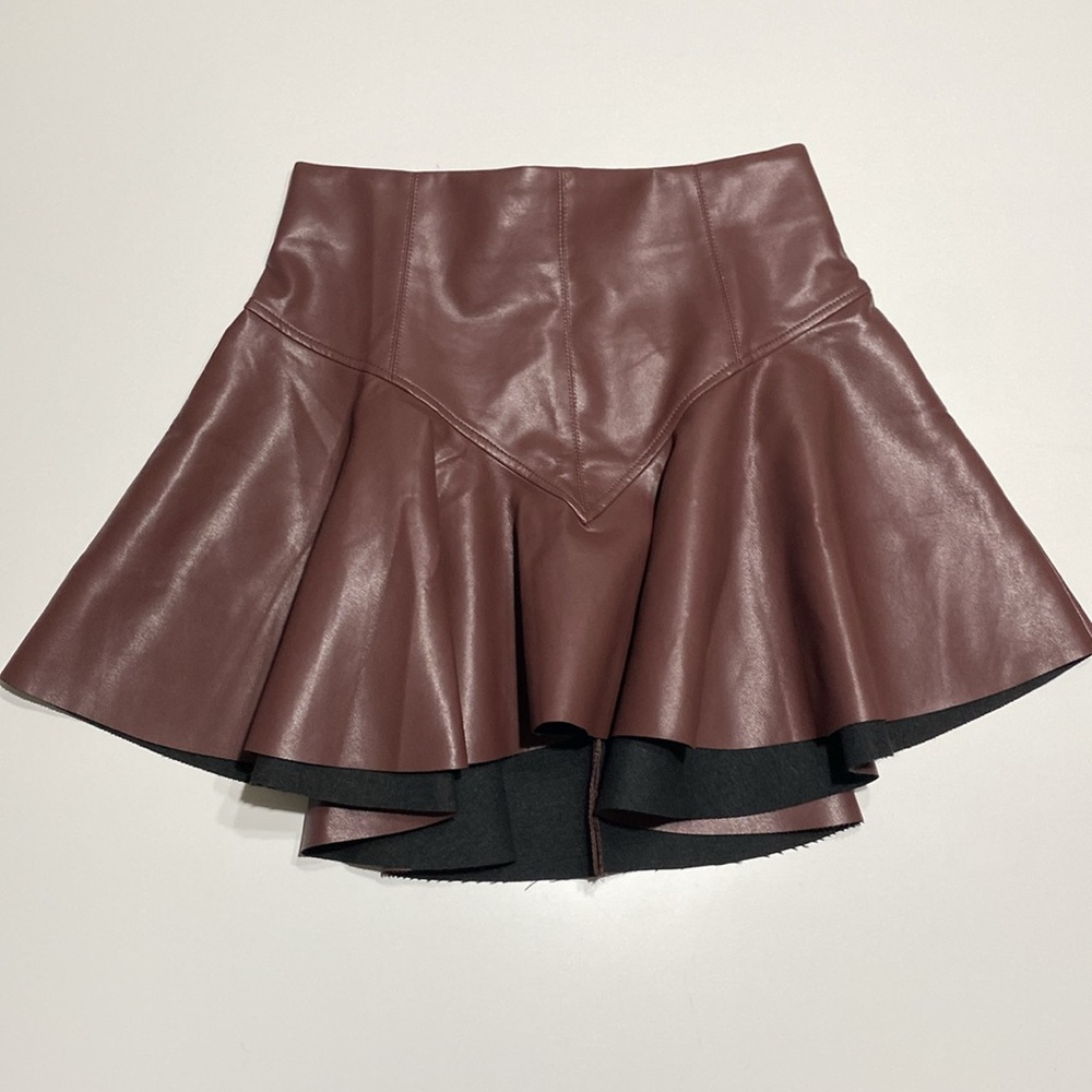 Micas Faux Leather Pleated Mini Skirt
